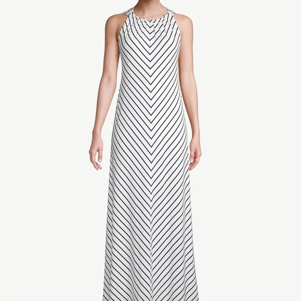 Chico’s Sleeveless Halter-Neck Striped Maxi Dress EUC